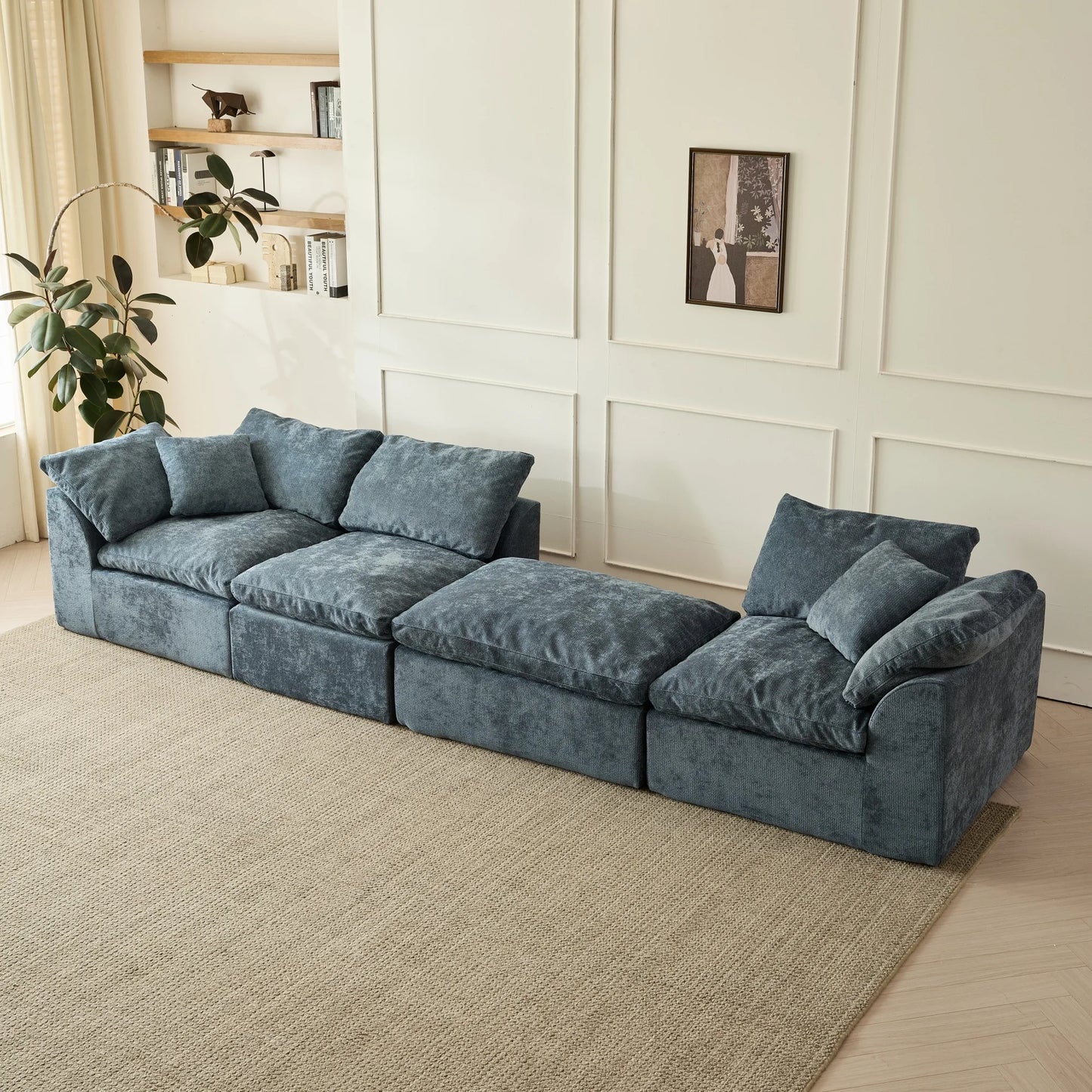 Yeflixvrau Modern Cloud LShaped Chenille Fabric Sofa Modular Sectional Ottoman