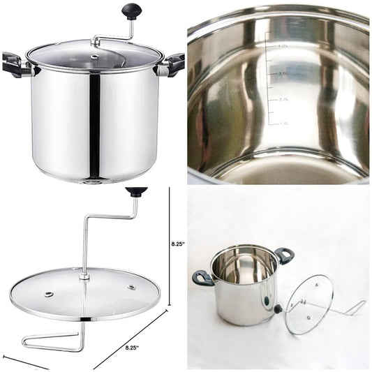 XMSJ Manual Stovetop Popcorn Popper Stainless Steel With Stirring Rod