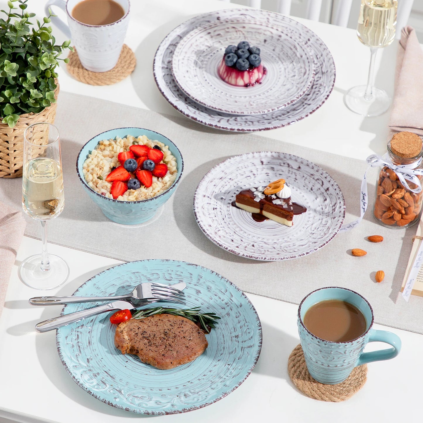 Malacasa Ceramic Dinnerware Set With Plates Bowls And Mugs