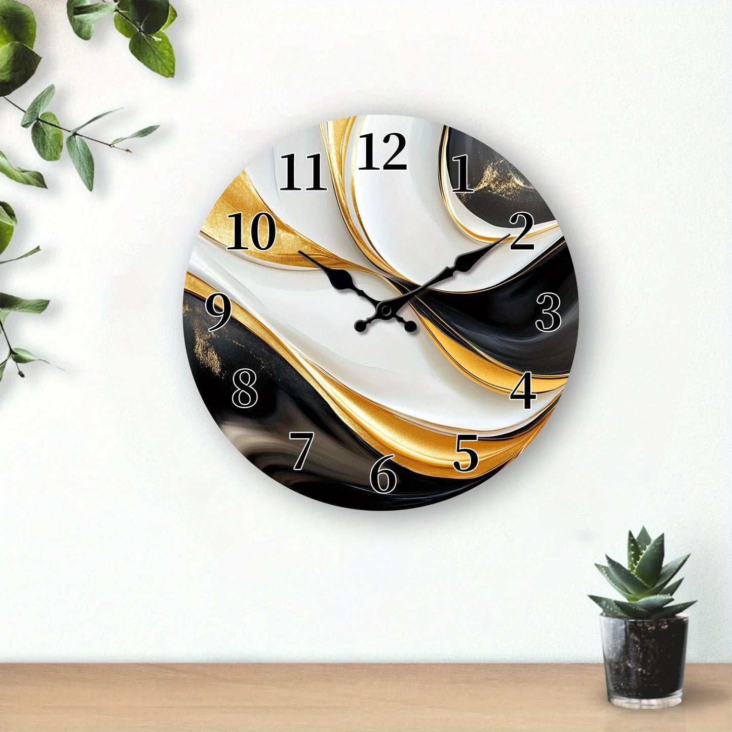 Abstract Art Wooden Wall Clock With Silent Wave Pattern
