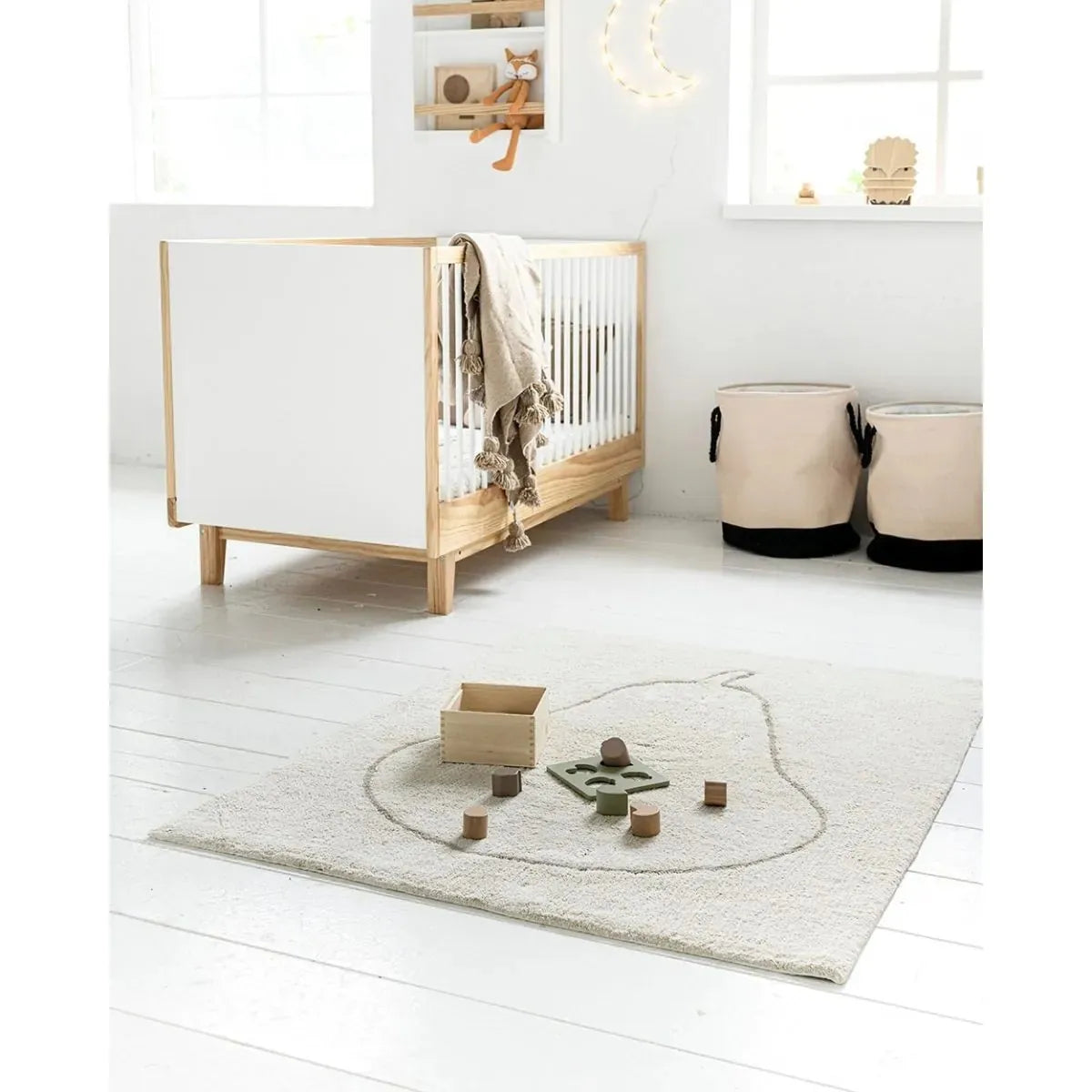 Wooden Convertible Montessori Floor Bed With Seagrass Storage Drawers