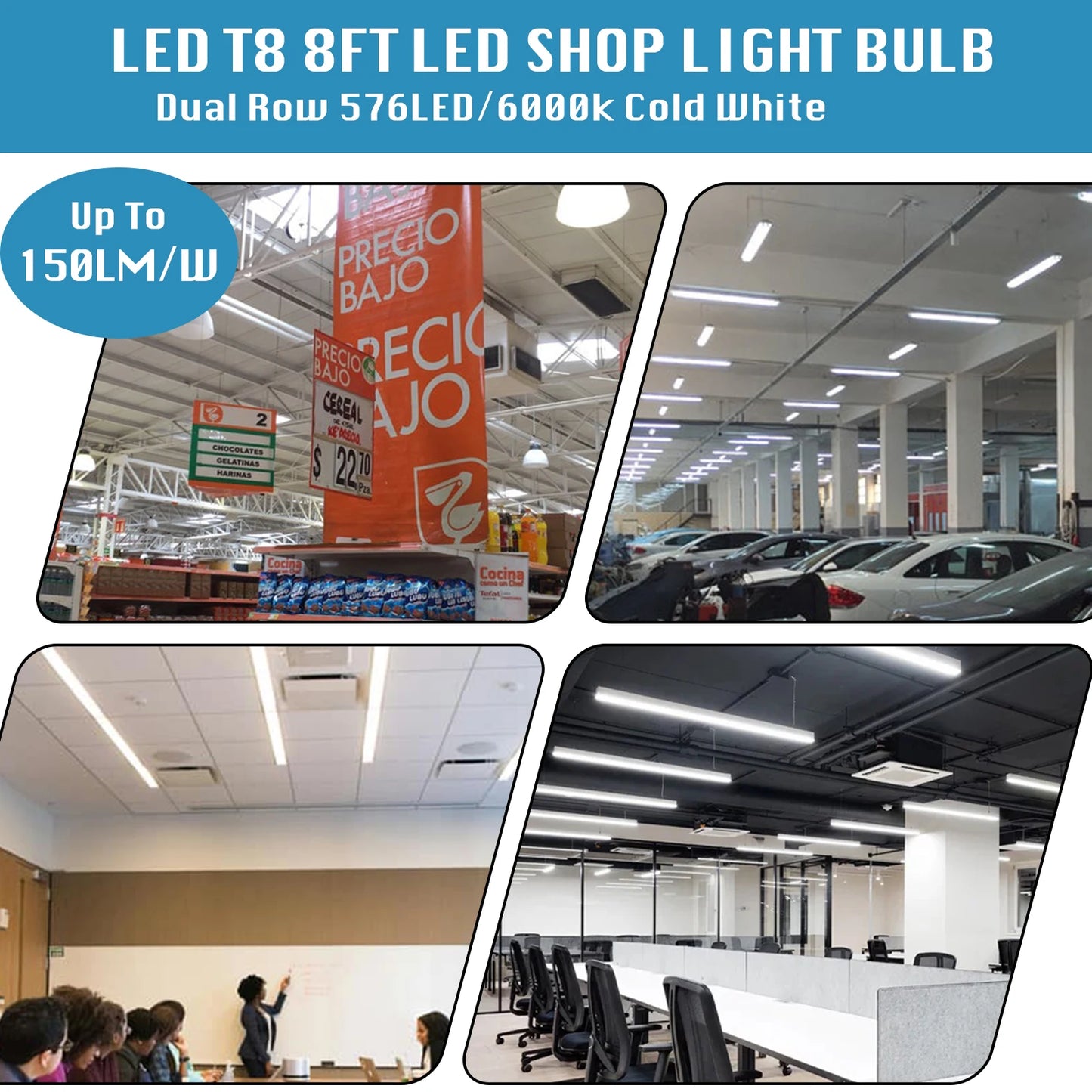 BSK BESTKA LED Shop Light 100W Linkable T8 Tube Garage