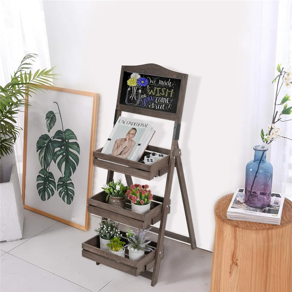 Folding Ladder 3 Tier Plant Stand Flower Pot Holder Chalkboard