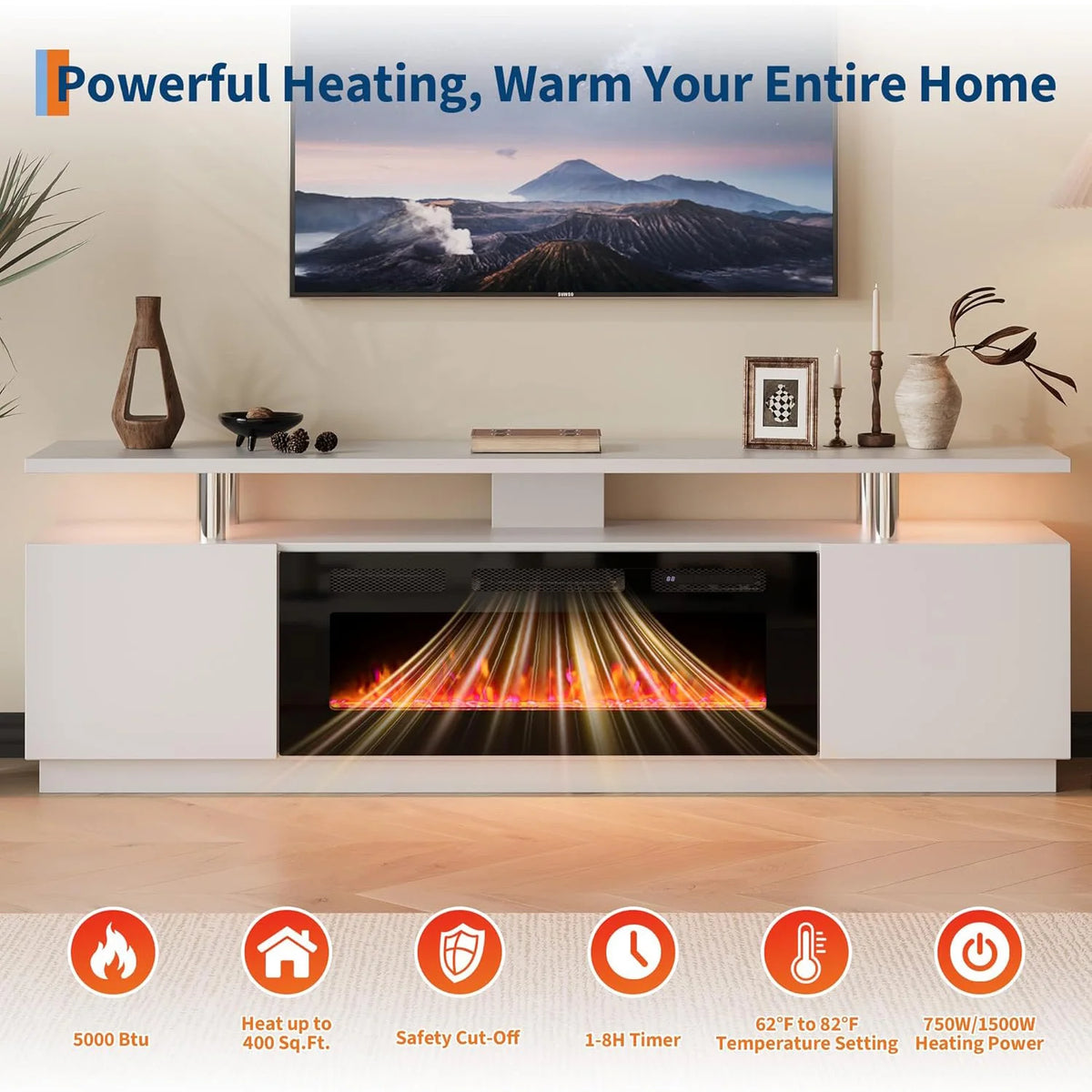 Adoolla Electric Fireplace TV Stand with Heater and LED Lights