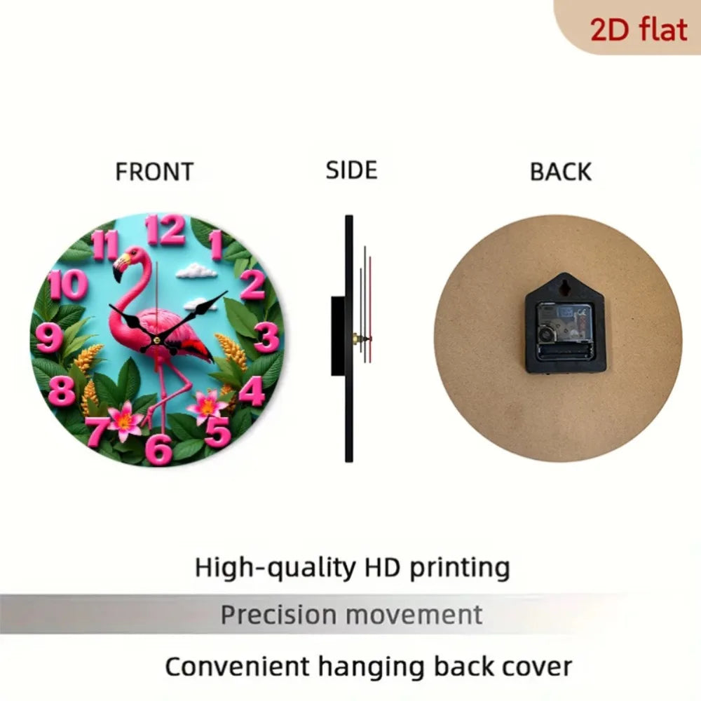 Nursery Wall Clock Flamingo Tropical Garden Lilies Leaves Decor