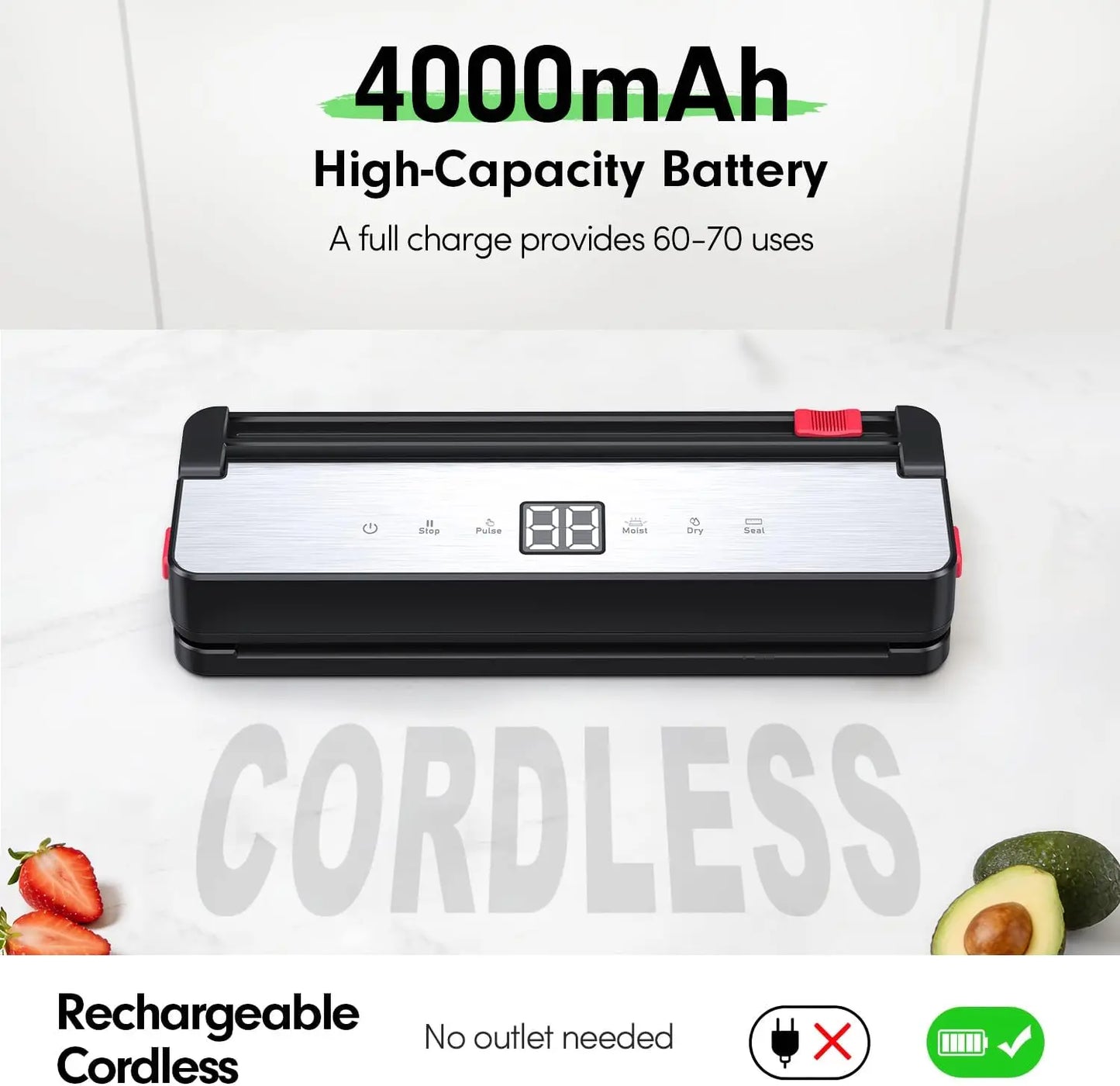 XMSJ Portable Vacuum Sealer 75kPa 4000mAh Rechargeable