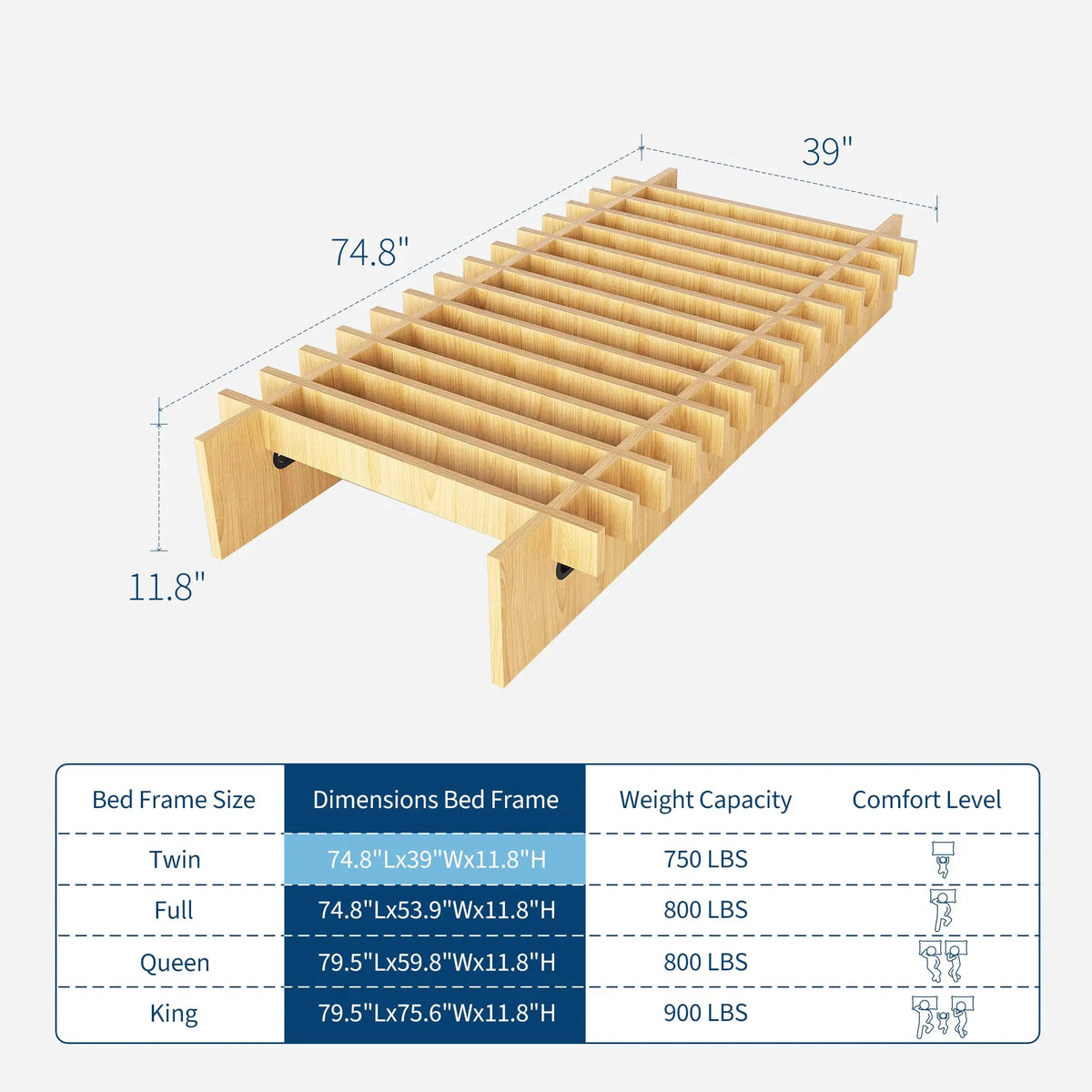 HiMISS Wood Platform Bed Frame Low Profile No Box Spring
