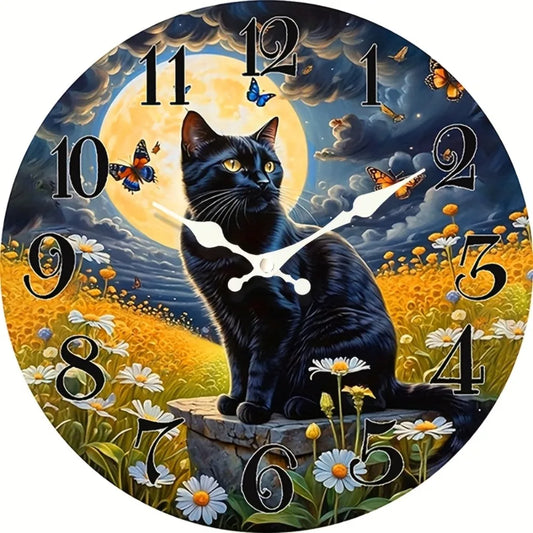 XMSJ Moon And Kitten Scene Silent Wall Clock Home Decor