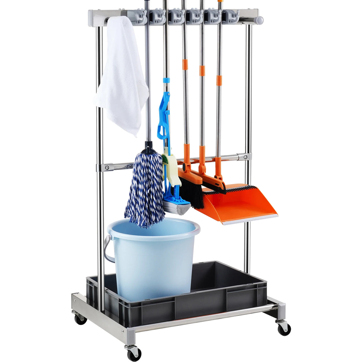 SucceBuy Garden Tool Organizer Rack With Wheels For Garage Storage