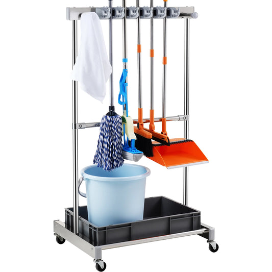 SucceBuy Garden Tool Organizer Rack With Wheels For Garage Storage