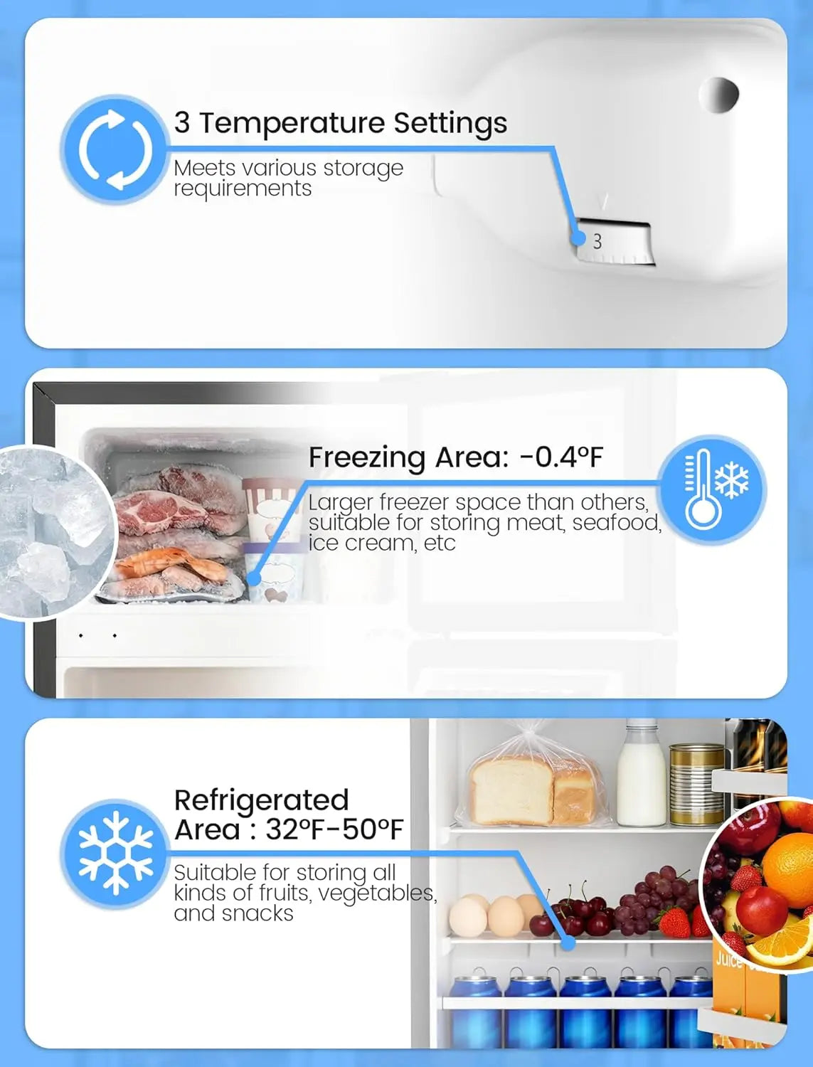 XMSJ Dorm Refrigerator With Freezer Double Reversible Door Compact