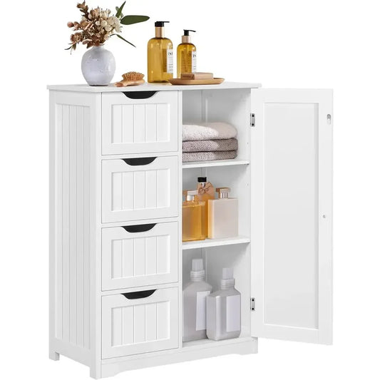 Wooden Floor Cabinet With Four Drawers And One Cupboard