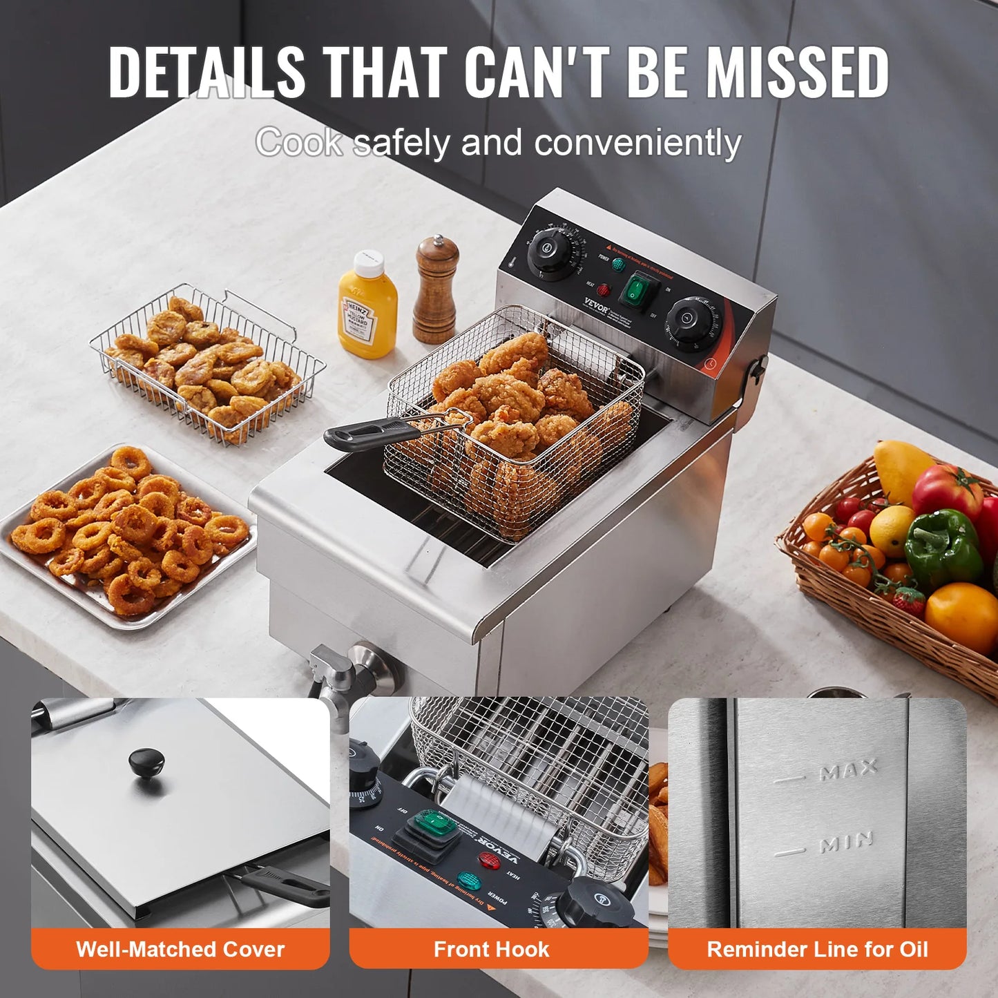 SucceBuy Stainless Steel Commercial Deep Fryer Electric Countertop With Timer