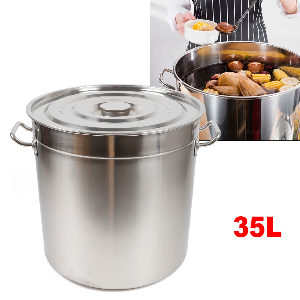 Thickened Stainless Steel Soup Stock Cooking Pot With Domed Lid