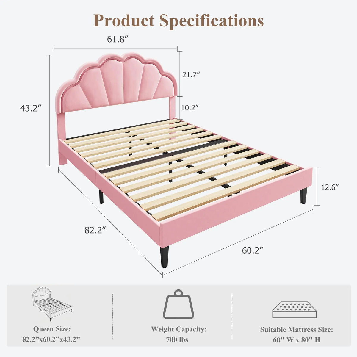 HiMISS Upholstered LED Bed Frame With Velvet Shell Headboard