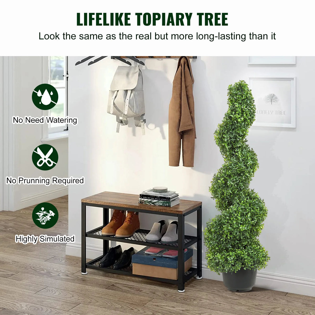 SucceBuy Artificial Boxwood Spiral Topiary Tree Decorative Outdoor Plant