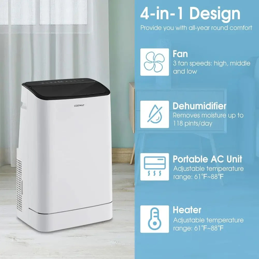 15000 BTU Portable Air Conditioner With Heat Auto Swing Dehumidifier