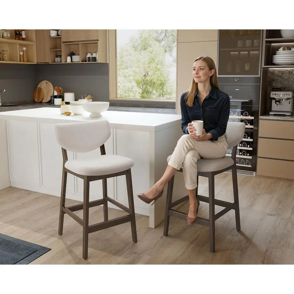 Upholstered Counter Height Bar Stools With Backrests And Wood Legs