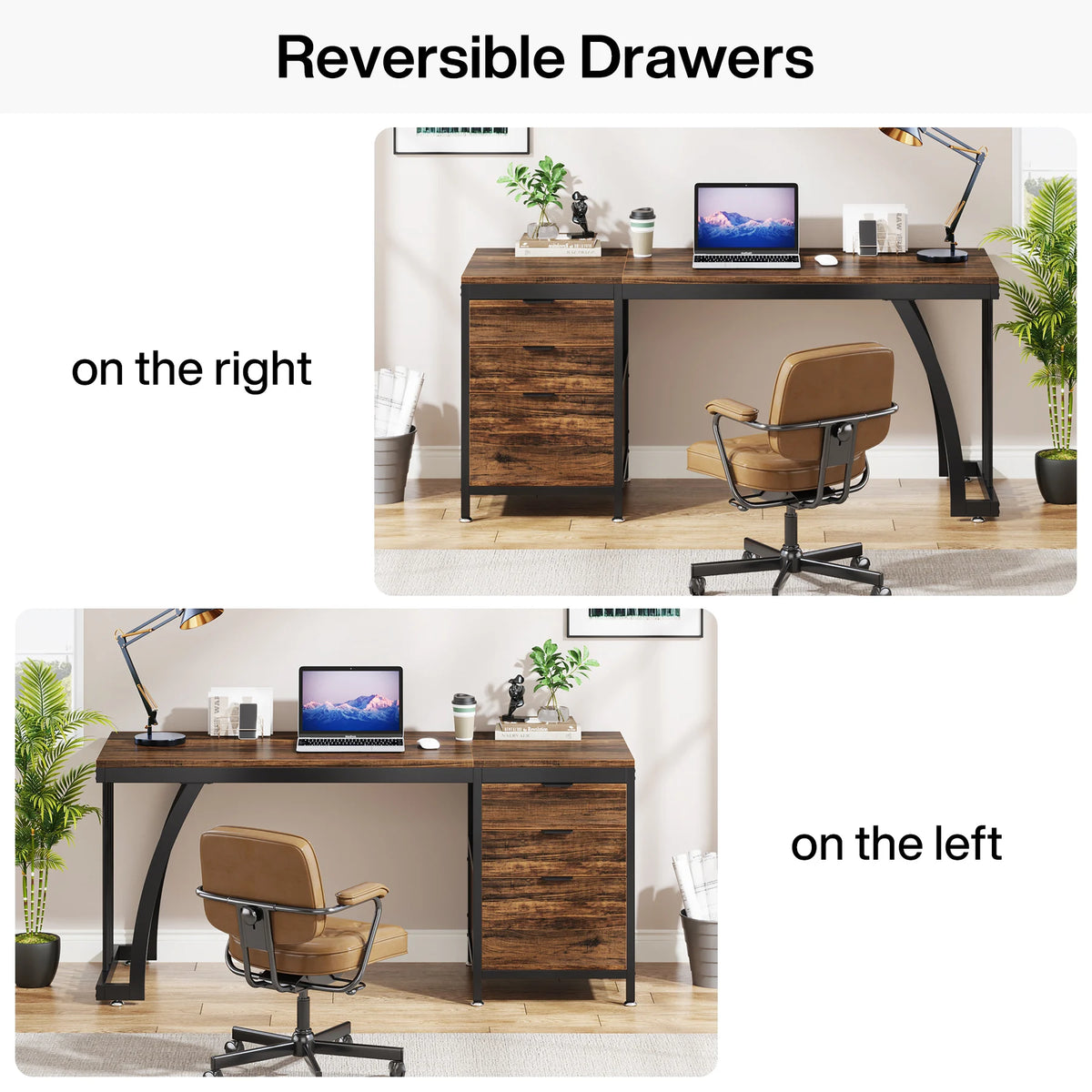 Tribesigns Computer Desk With Three Drawers Industrial Wood Workstation