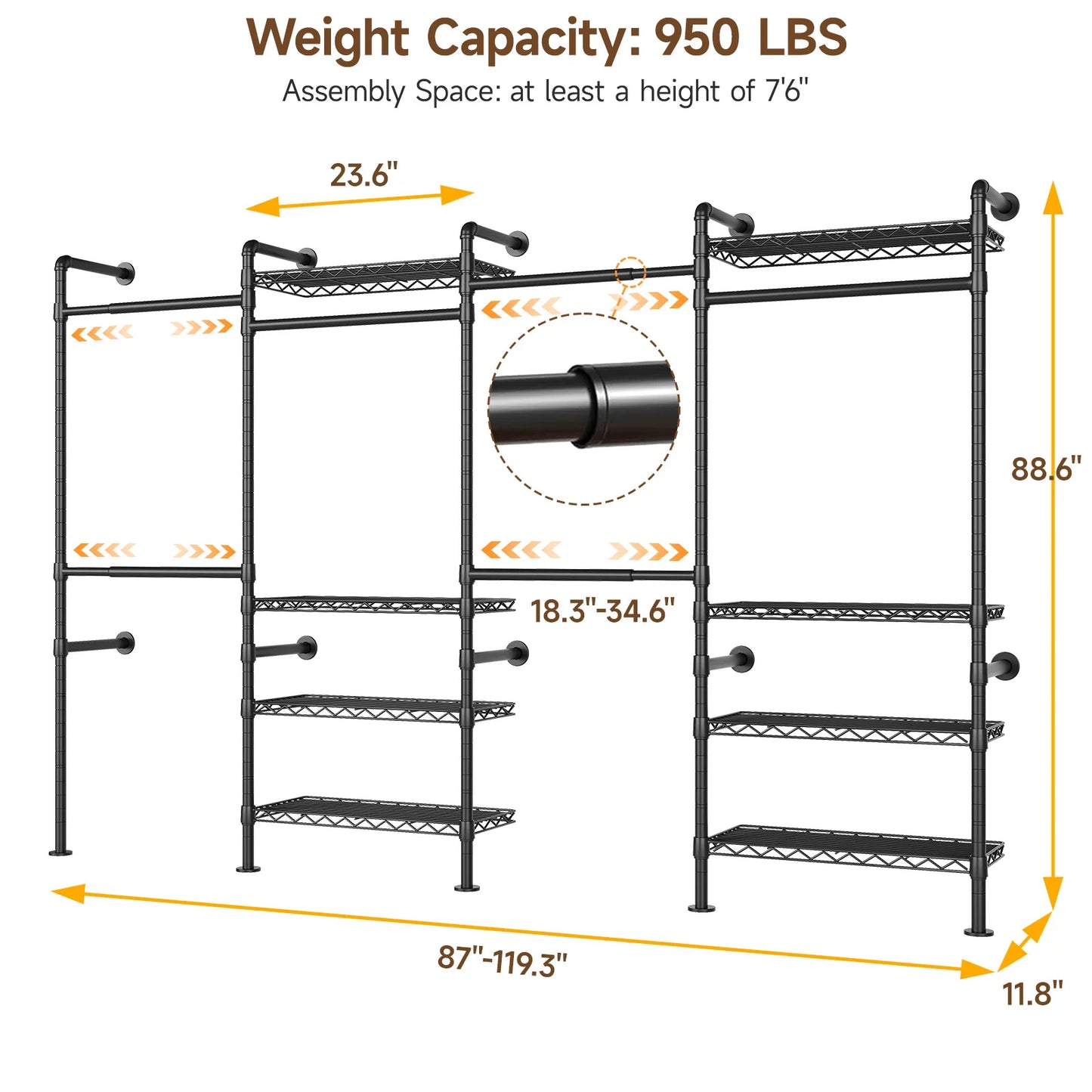 L4 Wall Mounted Industrial Pipe Clothes Rack And Closet Organizer