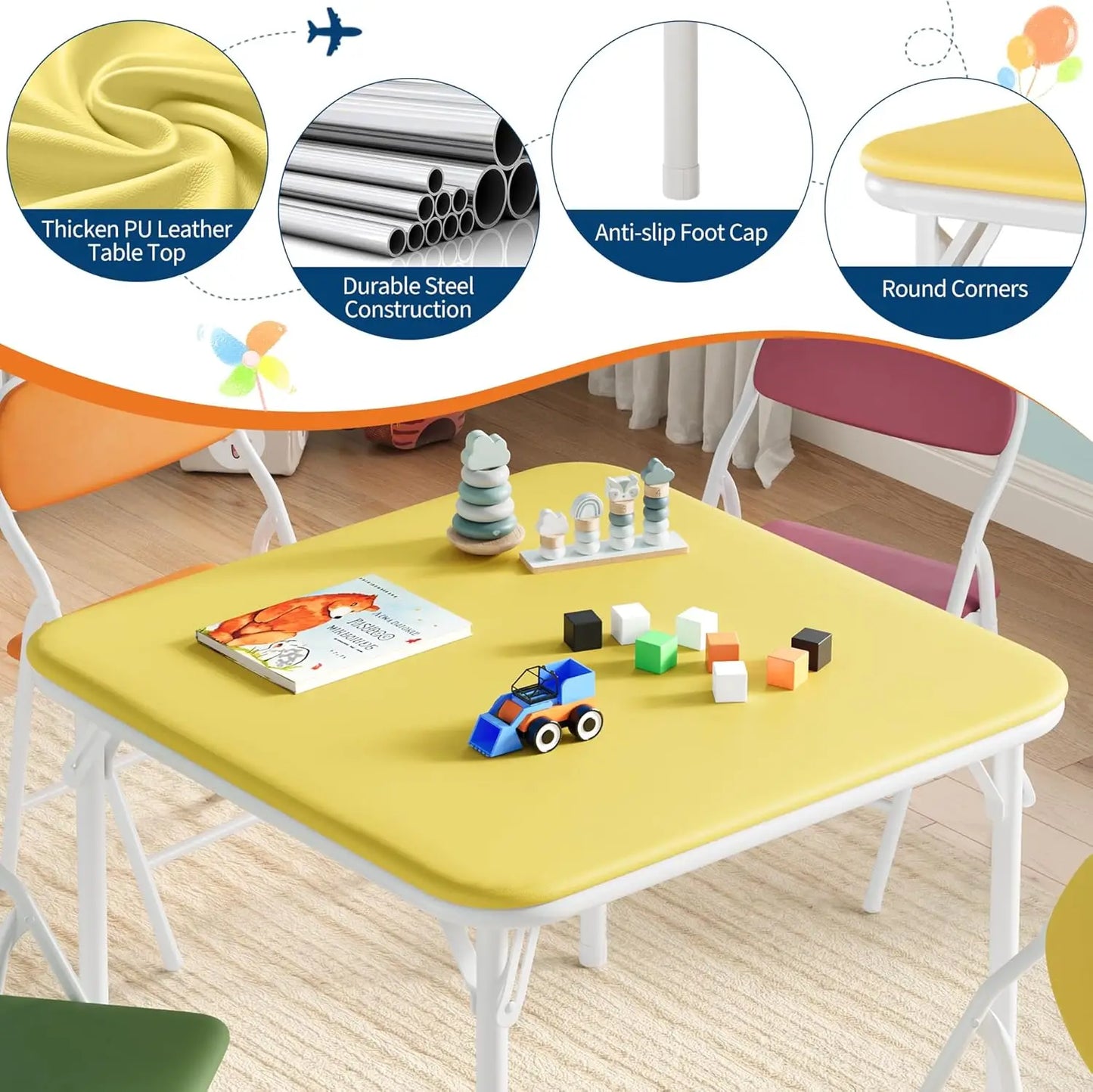 Studyset Kids Folding Table and Chairs Set for Daycare Classrooms