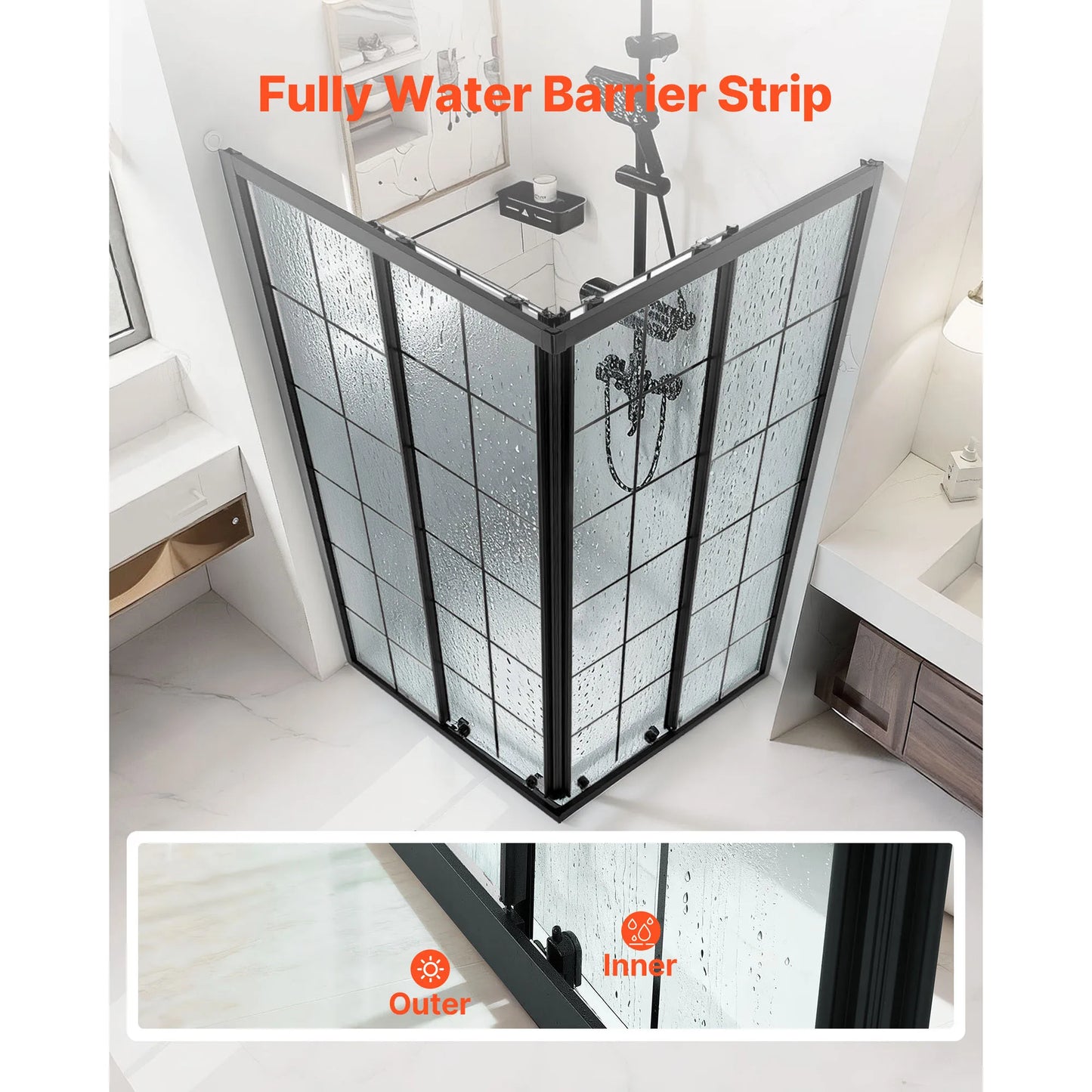 SucceBuy Framed Corner Double Sliding Shower Door With Tempered Glass