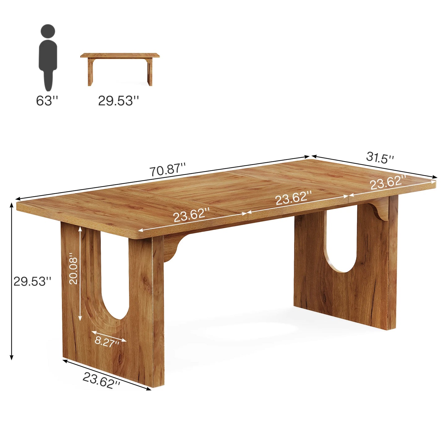 LITTLE TREE Modern Dining Table With Wood Pedestal Base