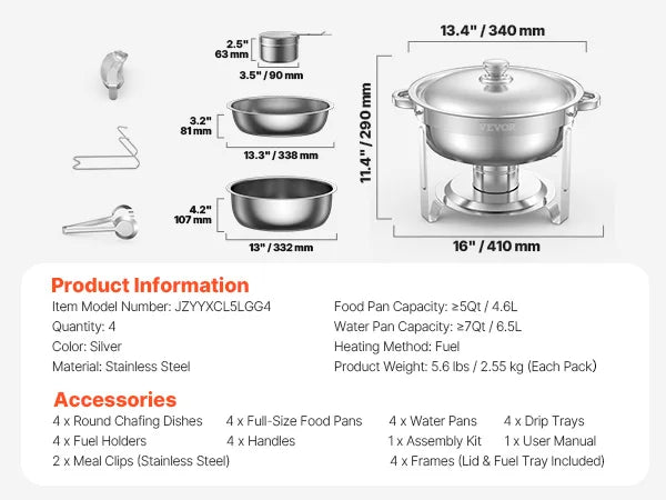SucceBuy Chafing Dish Buffet Set Stainless Chafer With Four Pans