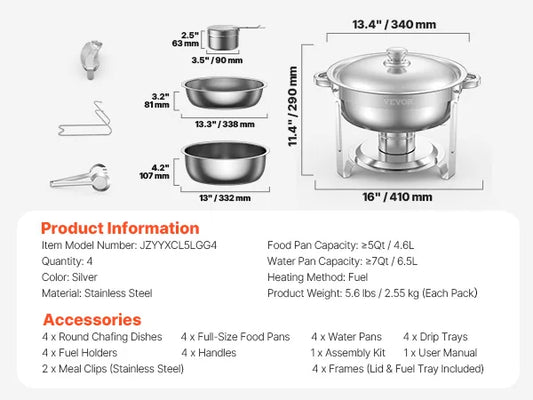 SucceBuy Chafing Dish Buffet Set Stainless Chafer With Four Pans