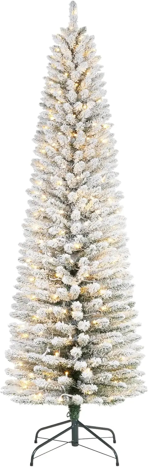Studyset Flocked Pencil Christmas Tree With Lights And Metal Stand