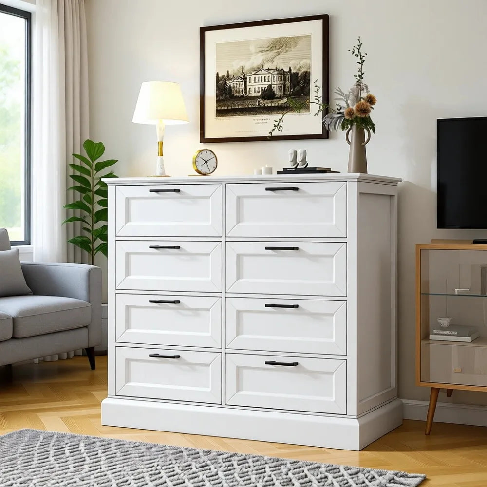 Modern Farmhouse Dresser With 8 Drawers Wood Black Handles