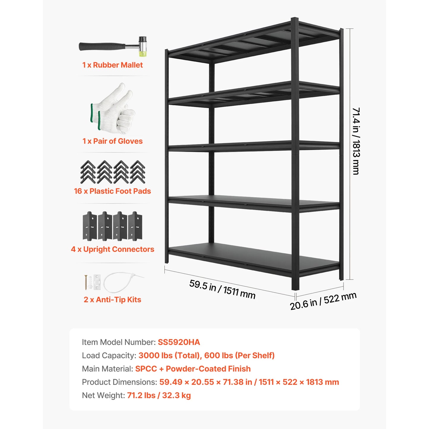 SucceBuy 4/5-Tier Adjustable Garage Storage Shelves Utility Rack