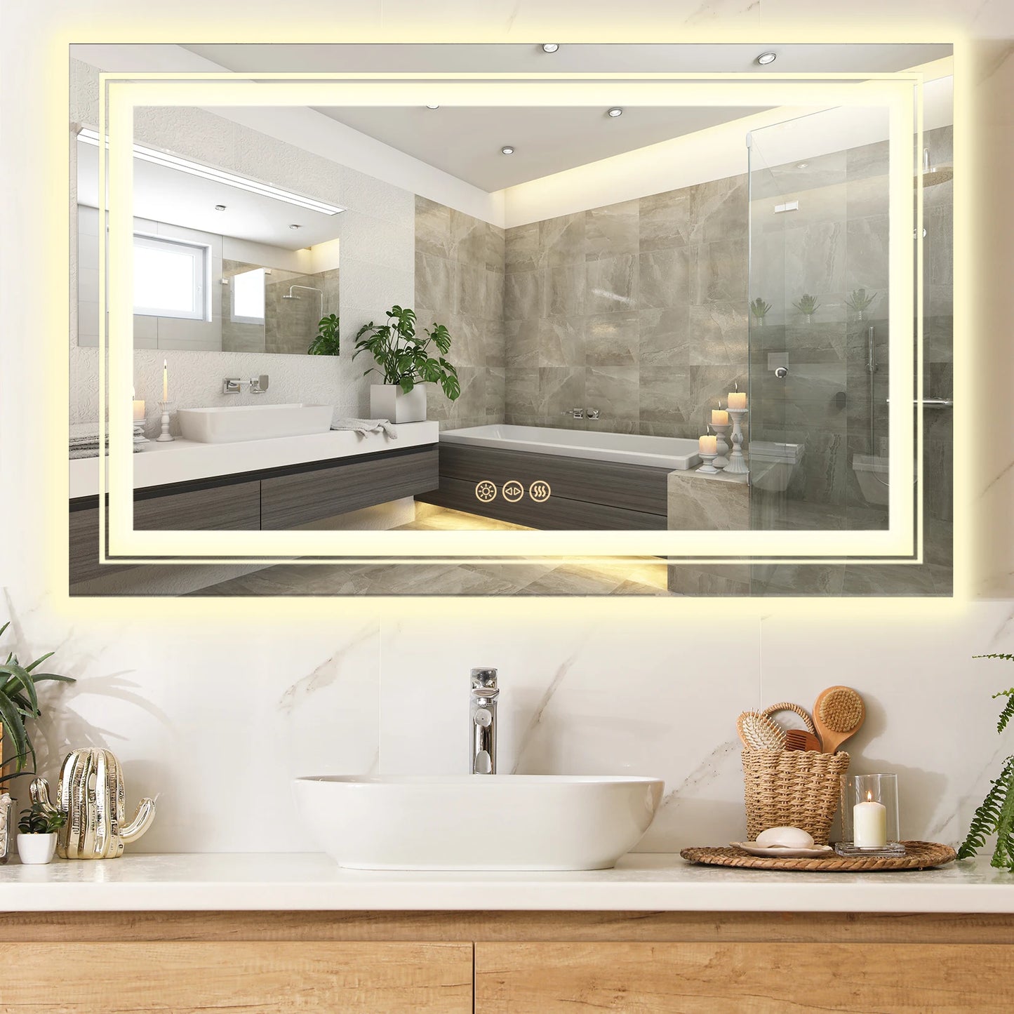 Wisfor LED Bathroom Mirror Front Backlit Anti Fog Memory Dimmer