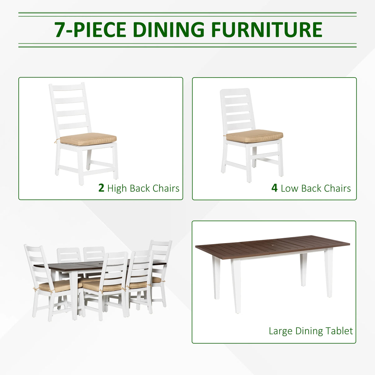 Outsunny Aluminum Outdoor Dining Set With Cushions And Umbrella Hole