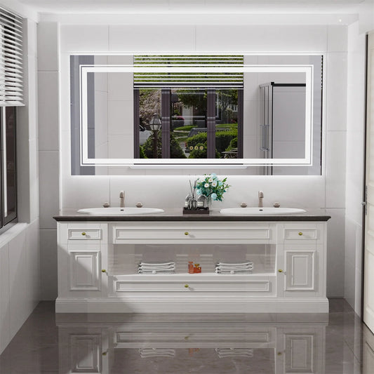 LED Backlit Bathroom Mirror Dual Lights AntiFog Memory Touch Button