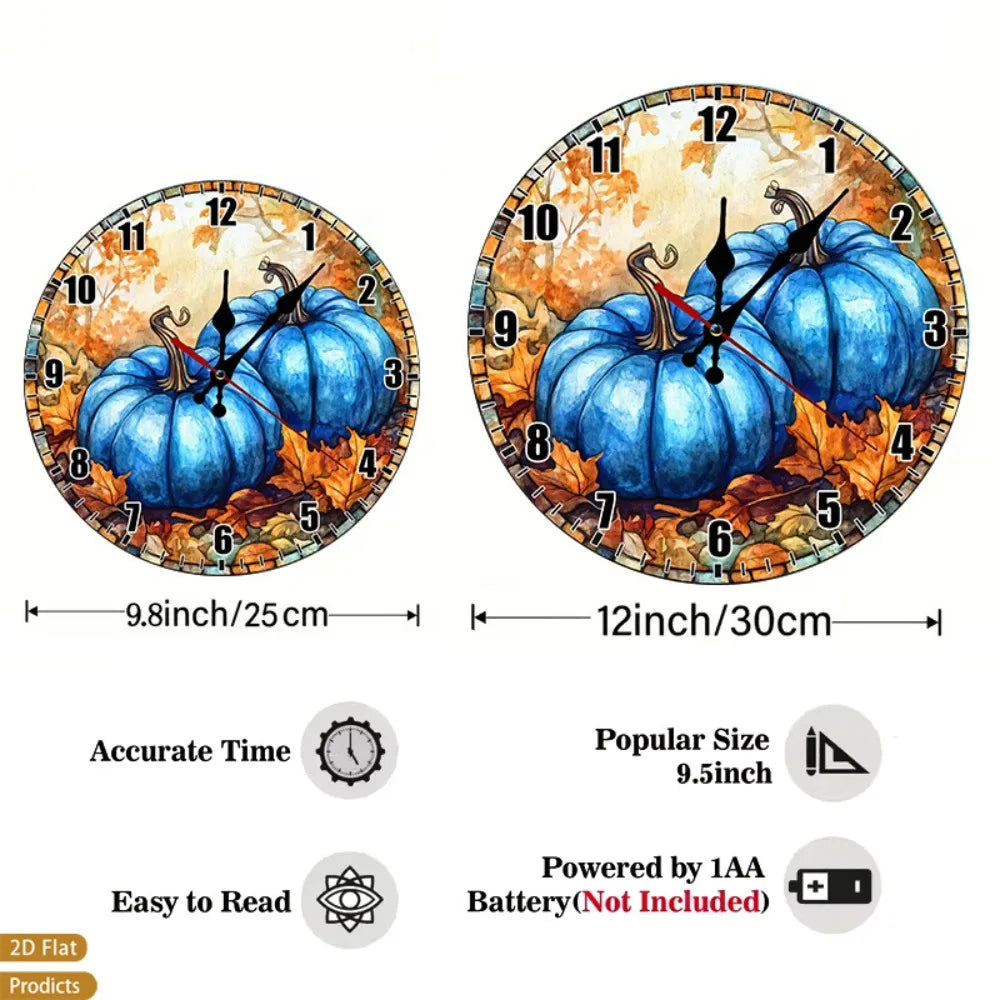 XMSJ Pumpkin Autumn Leaves Silent Wall Clock Nursery Room Decor