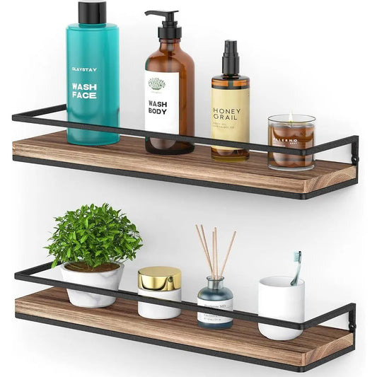 Floating Wood Wall Shelves Set Of 2 For Living Room