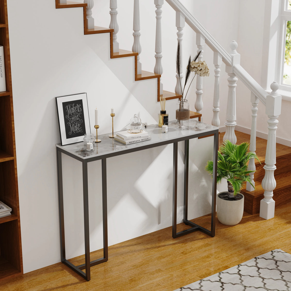 Modern Marble Console Table With Metal Frame For Entryway