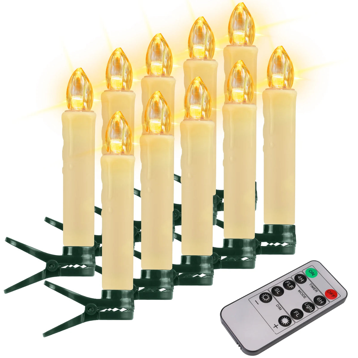 Clip On LED Flameless Taper Candles With Remote Timer