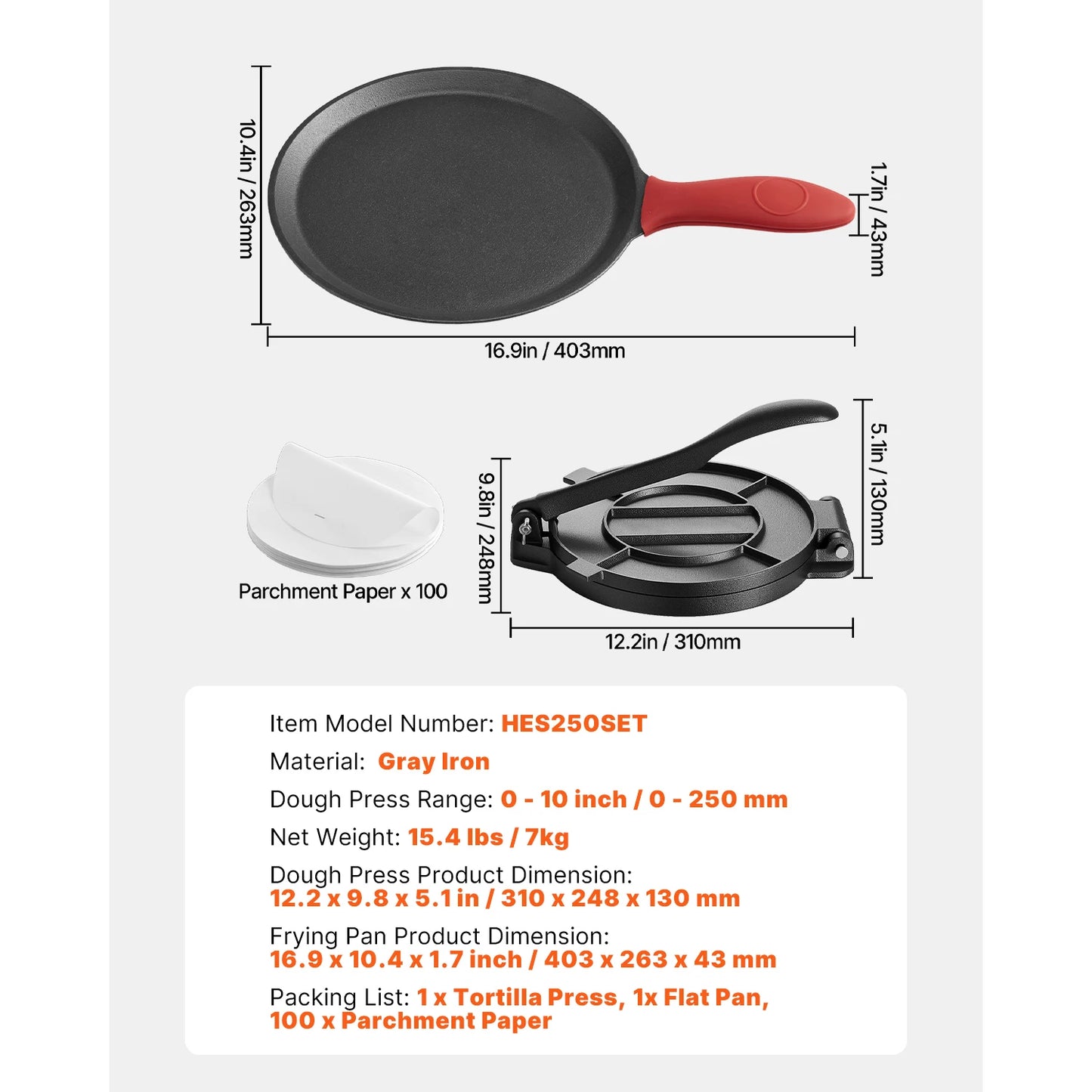 Tortilla Press Cast Iron Roti Maker With 100 Parchment Paper