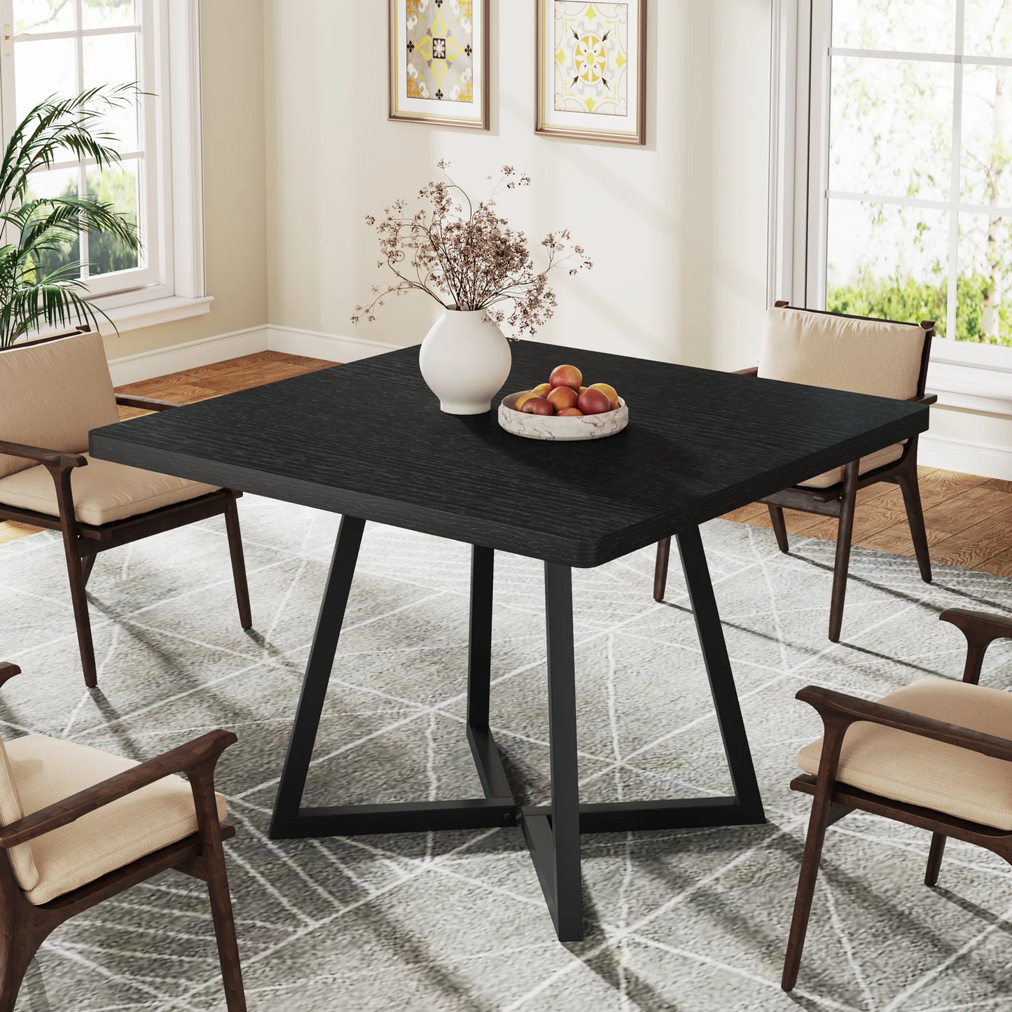 Tribesigns Square Dining Table Industrial Wood with Metal Base
