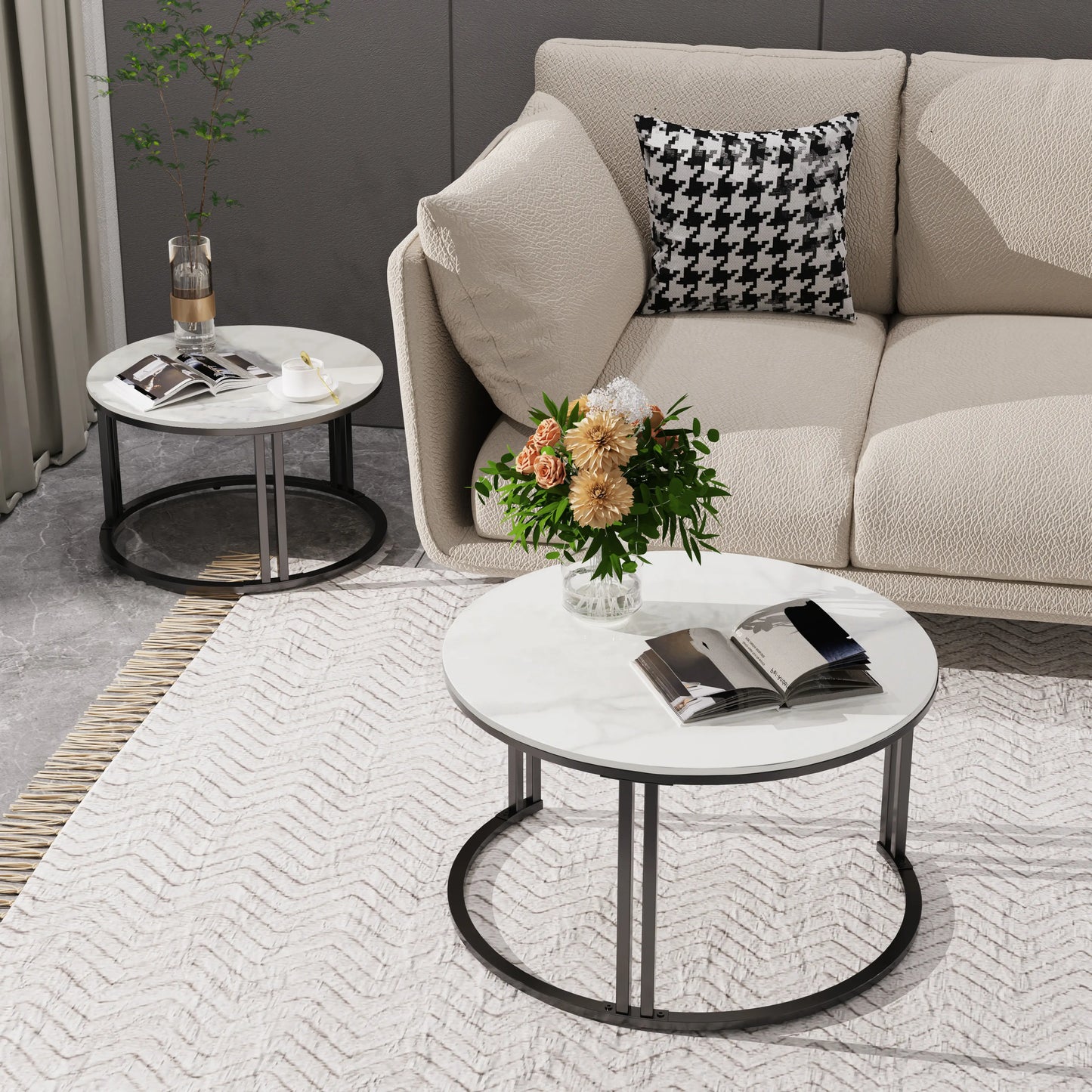 Wisfor Circle Nesting Coffee Table Set Of 2 Sinter Stone