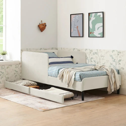 Upholstered Platform Bed Frame With Two Storage Drawers And Velvet Sofa Bed