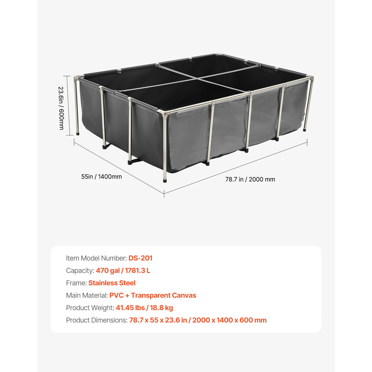 SucceBuy PVC Koi Pond Tank With Clear Viewing Panel