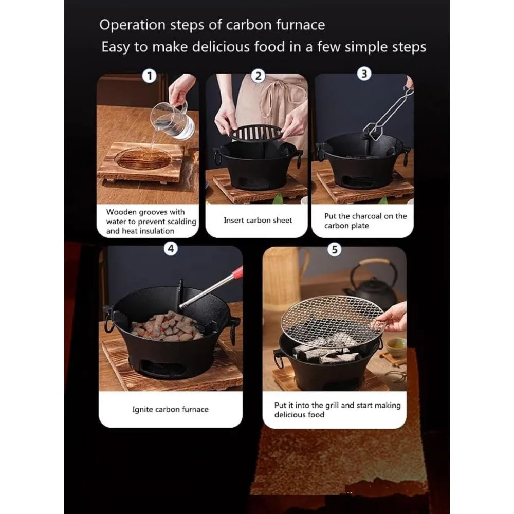 NBVCX Portable Cast Iron Mini Charcoal Grill For Camping