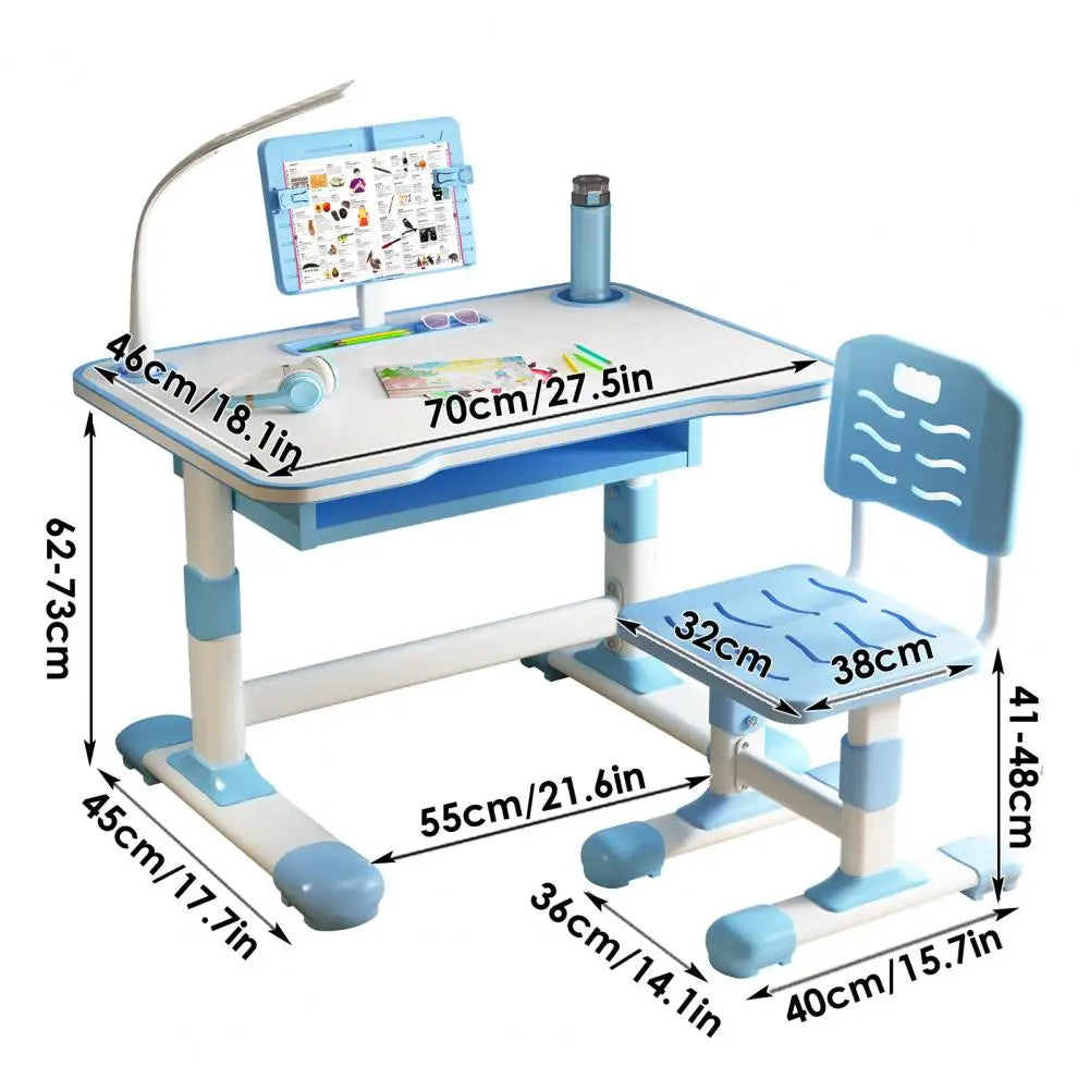 Ergonomic Kids Study Desk and Chair Set with LED Drawer