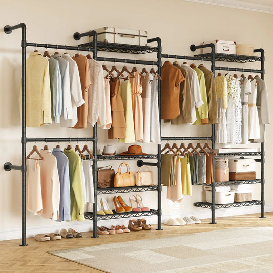 L4 Wall Mounted Industrial Pipe Clothes Rack And Closet Organizer