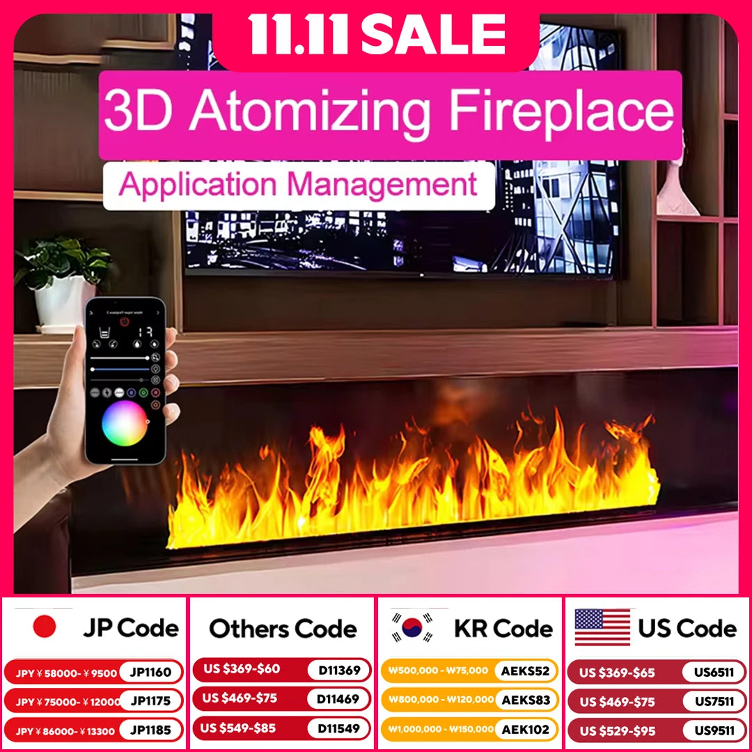 AFLYEVER Electric Water Mist Fireplace Remote Control 3D Flame Humidifier