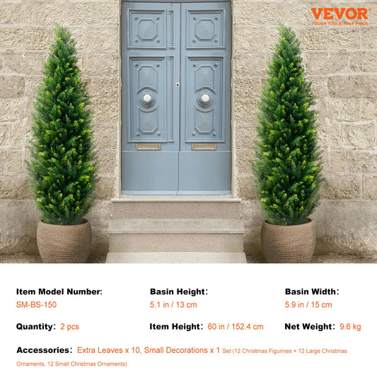 Artificial Cedar Topiary Tree With Faux Pine Cypress Evergreen Decor