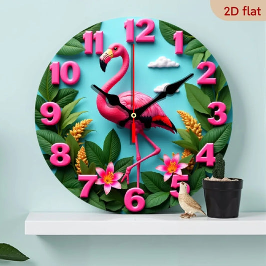 Nursery Wall Clock Flamingo Tropical Garden Lilies Leaves Decor